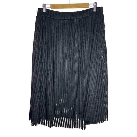 Torrid Skirt Size 12 Women's Mesh Stripe A-Line Midi Skirt Black Stretchy Waist - Picture 3 of 8